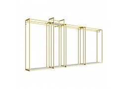 Стійка для весільних і вечірніх суконь 1500×400×2200 мм — глянцеве золото, труба 30×30 мм, полиця ДСП